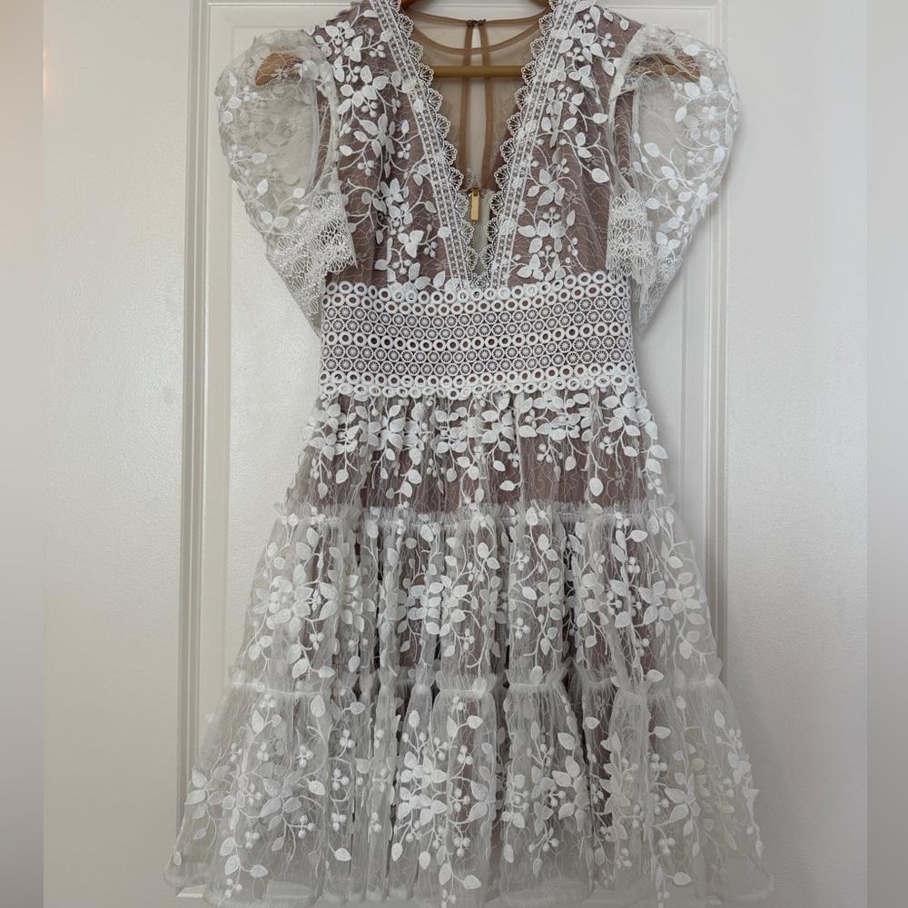 Bronx and Banco White Megan Mini Lace Dress